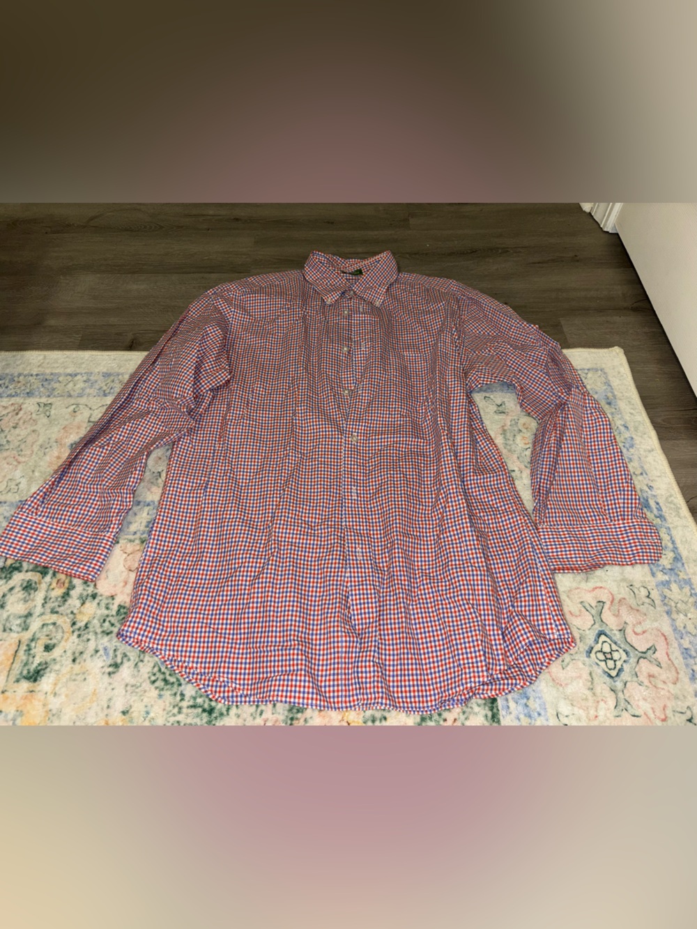 Men's Orvis Red and Blue Check Button-Up Shirt